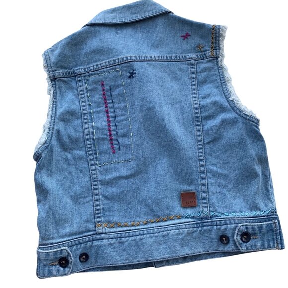 Roxy Light Wash Embroidered Denim Vest M - Picture 4 of 7